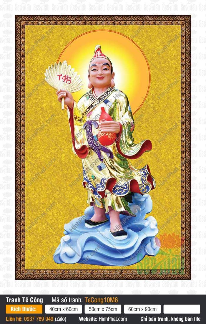 Hình Tế Công TeCong10M6 Hình Tế Công TeCong10M6 khắc họa ngài mặc áo vàng lục đứng trên mây xanh bồng bềnh