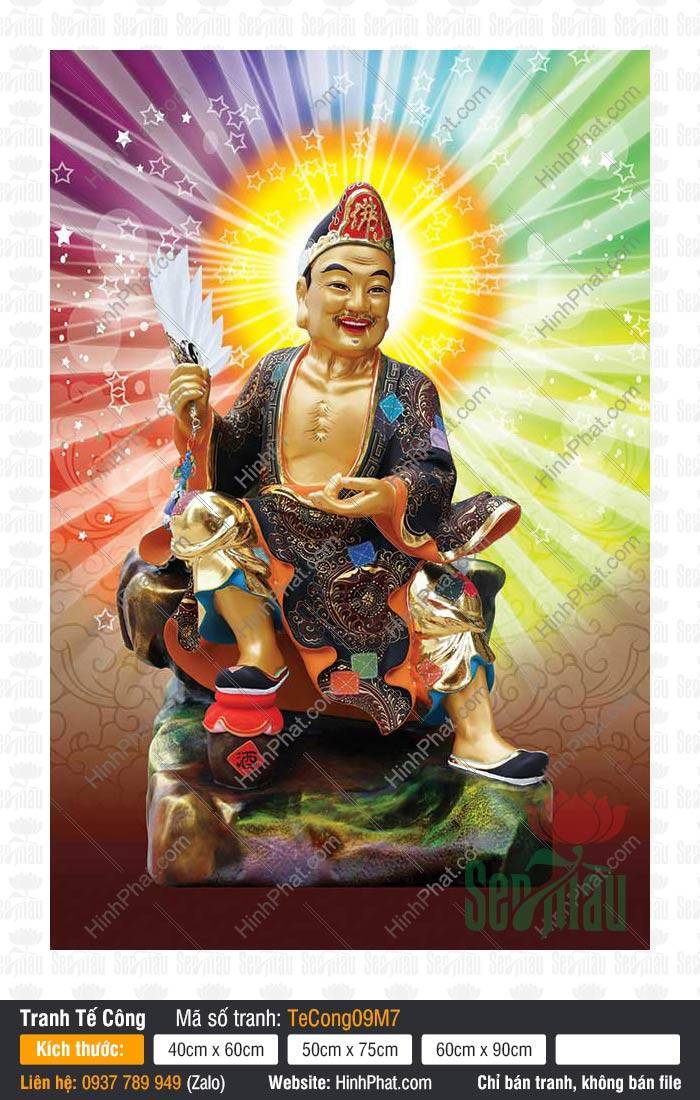 Nam Mô Tế Công Hoạt Phật TeCong09M7 Nam Mô Tế Công Hoạt Phật TeCong09M7 mặc y phục xanh đen tay cầm quạt trắng