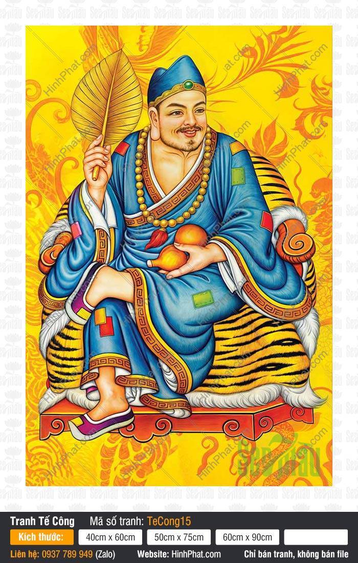 Tế Công TeCong15 Tế Công TeCong15 ngài khoác áo lam ngồi tự tại trên tấm thảm da hổ vây quanh bởi nền vàng