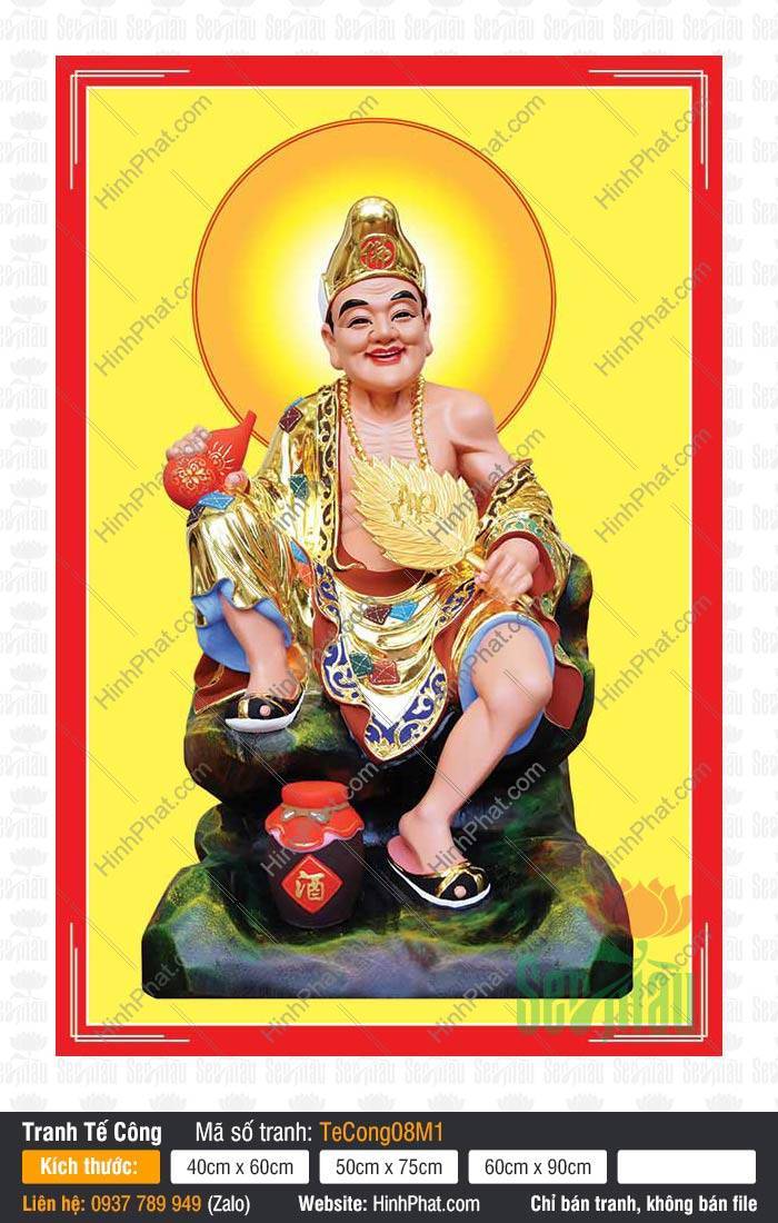 Tranh Tế Công Đẹp Nhất TeCong08M1 Tranh Tế Công Đẹp Nhất TeCong08M1 mặc y vàng cầm quạt mo ngự trên đá