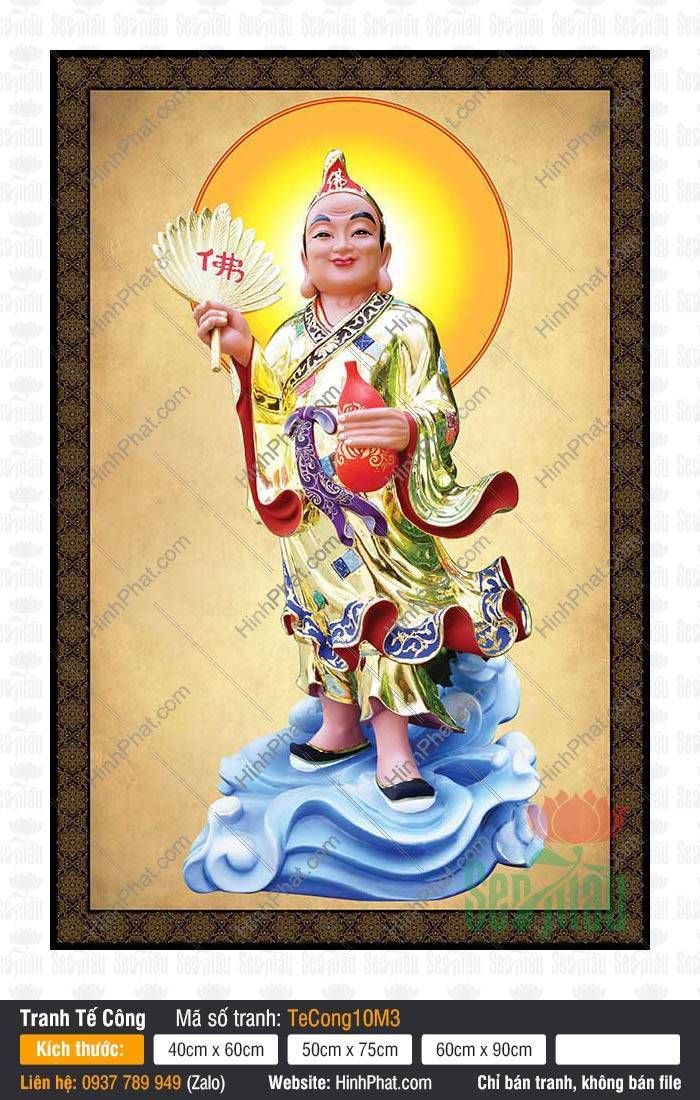 Tranh Tế Công Khổ Lớn TeCong10M3 Tranh Tế Công Khổ Lớn TeCong10M3 đứng trên mây tay cầm quạt và hồ lô