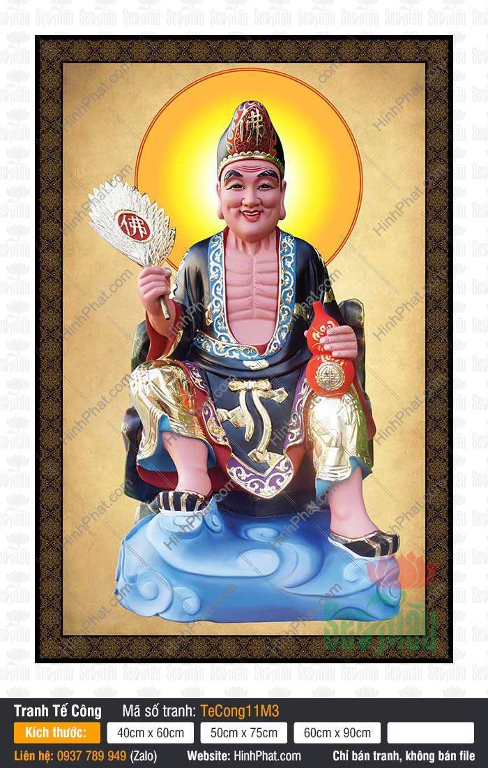 Tranh Tế Công TeCong11M3 Tranh Tế Công TeCong11M3 ngồi trên mây xanh tay cầm quạt trắng và hồ lô đỏ