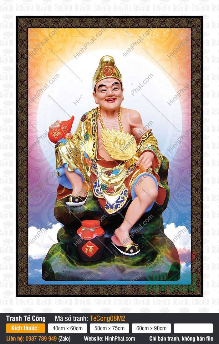 Tranh Vẽ Tế Công TeCong08M2 Tranh Vẽ Tế Công TeCong08M2 ngài mặc y phục vàng rực rỡ ngồi trên tảng đá