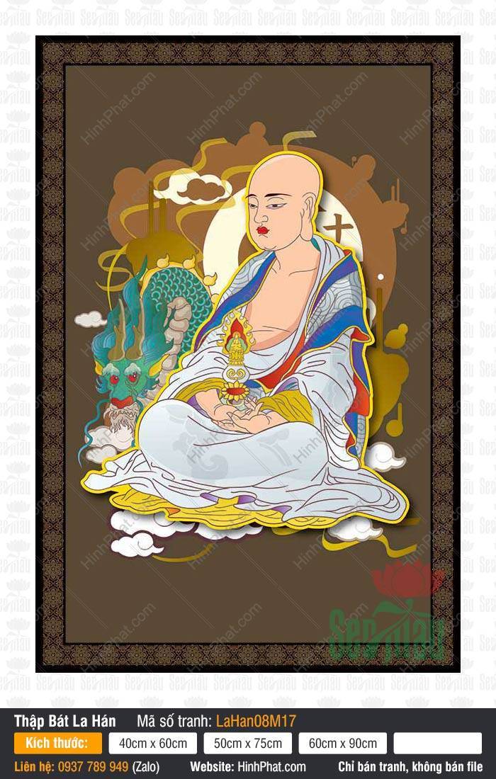 Hình Thập Bát La Hán Đẹp Nhất LaHan08M17 Hình Thập Bát La Hán Đẹp Nhất khắc họa tôn giả Hàng Long đắp y trắng