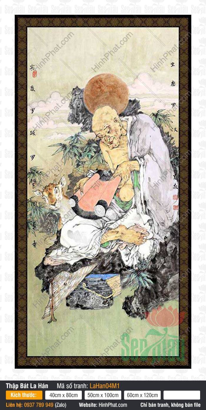Tranh Thập Bát La Hán Đẹp Nhất LaHan04M1 Tranh Thập Bát La Hán Đẹp Nhất LaHan04M1 khắc họa Tọa Lộc La-hán