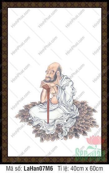 Tranh Mười Tám Vị La Hán LaHan07M6, vị La Hán tỳ cằm bên thiền trượng Tranh Mười Tám Vị La Hán LaHan07M6, vị La Hán tỳ cằm bên thiền trượng