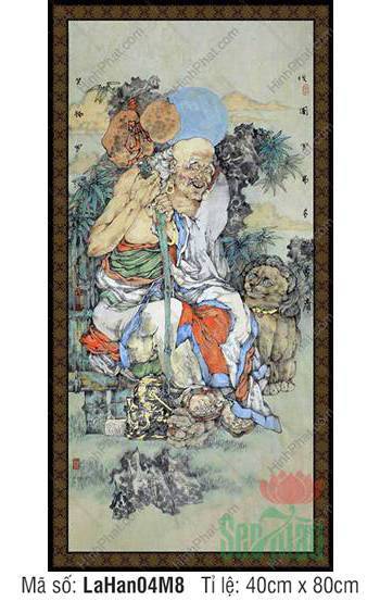 Tranh Thập Bát La Hán Đẹp LaHan04M8, Tiếu Sư La Hán vui tươi Tranh Thập Bát La Hán Đẹp LaHan04M8, Tiếu Sư La Hán vui tươi