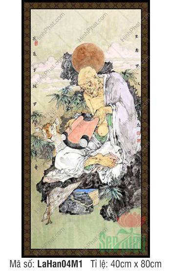 Tranh Thập Bát La Hán Đẹp Nhất LaHan04M1, Tọa Lộc La Hán an nhiên Tranh Thập Bát La Hán Đẹp Nhất LaHan04M1, Tọa Lộc La Hán an nhiên