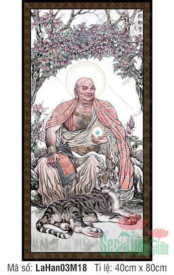 Tranh Thập Bát La Hán Kích Thước Lớn LaHan03M18, Ngài Phục Hổ La Hán Tranh Thập Bát La Hán Kích Thước Lớn LaHan03M18, Ngài Phục Hổ La Hán