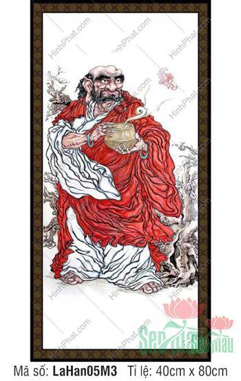 Tranh Thập Bát La Hán Kích Thước Lớn LaHan05M3, nâng bát tỏa khói Tranh Thập Bát La Hán Kích Thước Lớn LaHan05M3, nâng bát tỏa khói