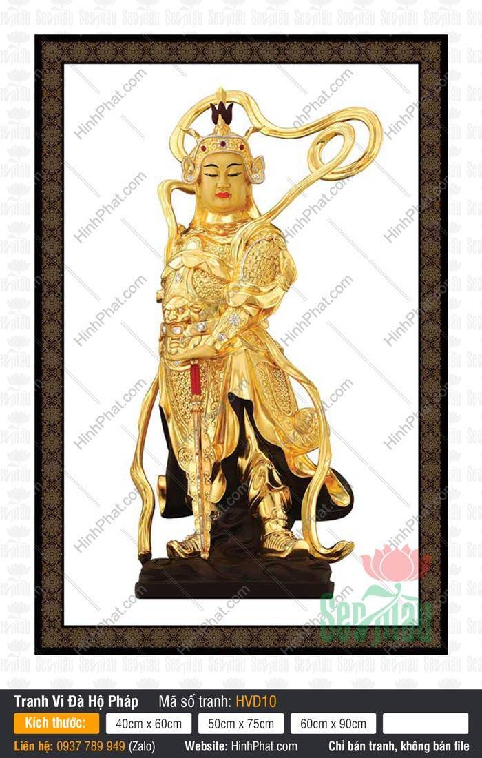 Tranh Hộ Pháp Vi Đà HVD10 Tranh Hộ Pháp Vi Đà HVD10 toàn thân sắc vàng kim dũng mãnh tay chống bảo kiếm