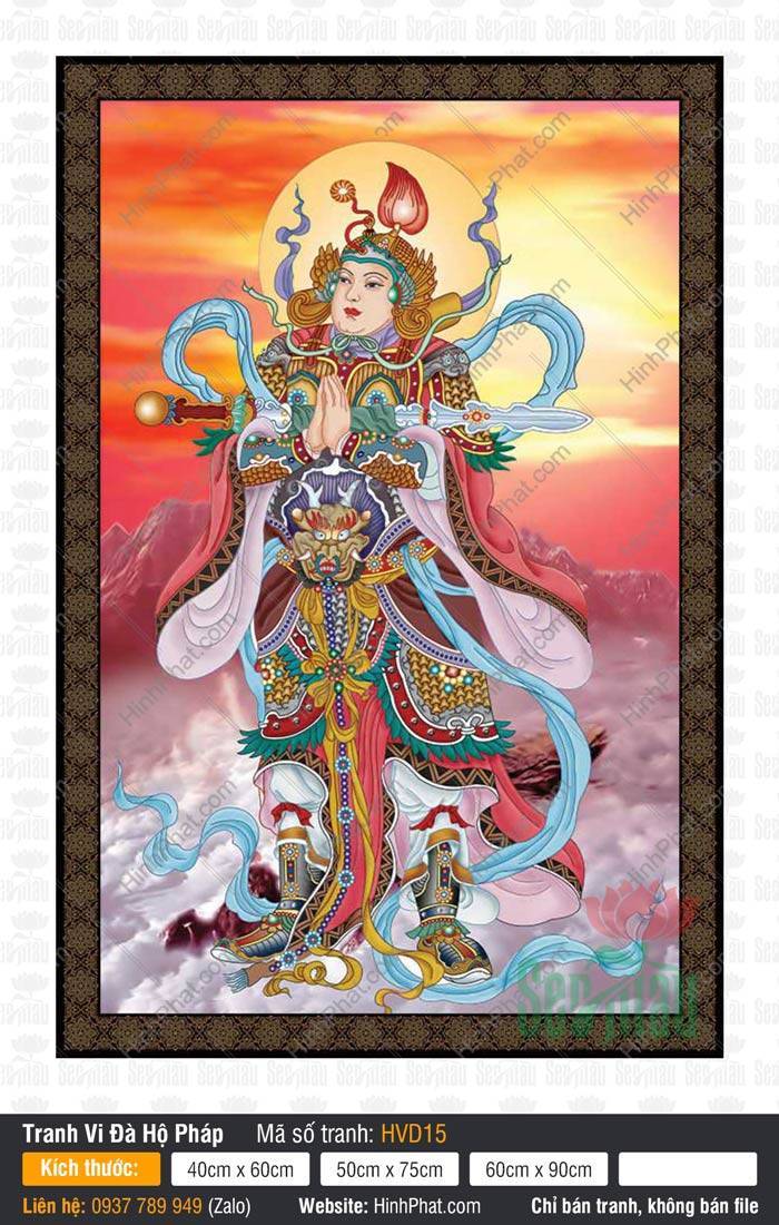 Tranh Hộ Pháp Vi Đà Tôn Thiên Bồ Tát đẹp nhất HVD15 Tranh Hộ Pháp Vi Đà Tôn Thiên Bồ Tát đẹp nhất HVD15 chắp tay uy nghiêm