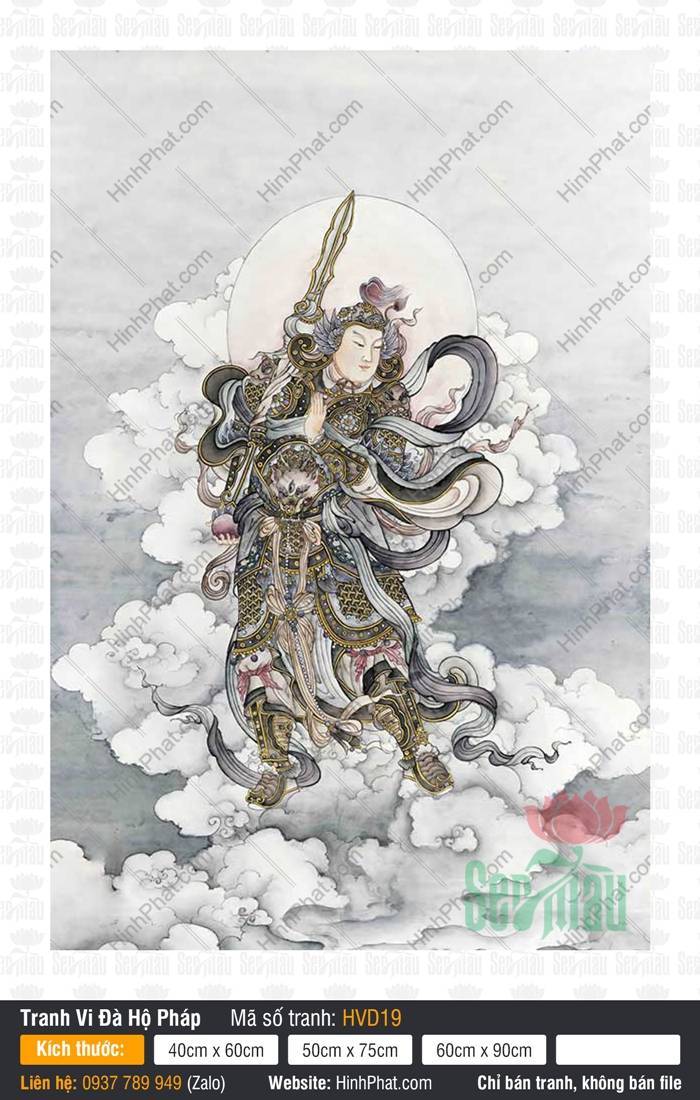 Vi Đà Bồ Tát HVD19 Vi Đà Bồ Tát HVD19 diện chiến giáp xám bạc vác bảo chùy đứng trên mây