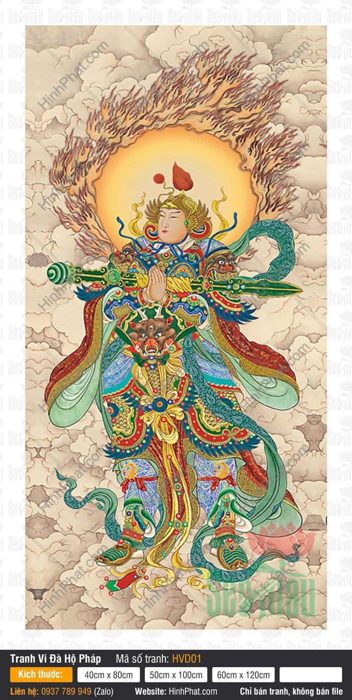 Vi Đà Hộ Pháp HVD01 Vi Đà Hộ Pháp HVD01 mặc chiến giáp dũng mãnh chắp tay nâng bảo chùy đứng trên tầng mây