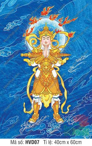Tranh Vi Đà Hộ Pháp HVD07, chiến giáp hoàng kim trên nền xanh Tranh Vi Đà Hộ Pháp HVD07, chiến giáp hoàng kim trên nền xanh