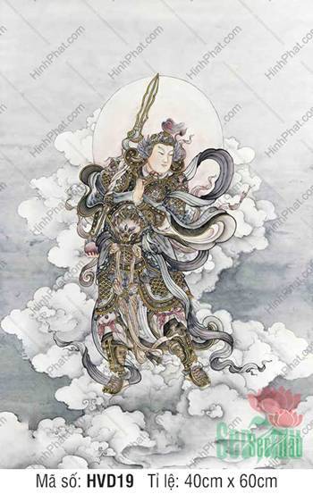 Vi Đà Bồ Tát HVD19, họa phẩm thiên tướng thủy mặc giữa mây ngàn Vi Đà Bồ Tát HVD19, họa phẩm thiên tướng thủy mặc giữa mây ngàn