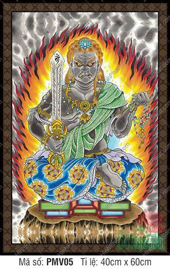 Tranh Bất Động Minh Vương PMV05, hình ảnh Ngài cầm bảo kiếm uy dũng