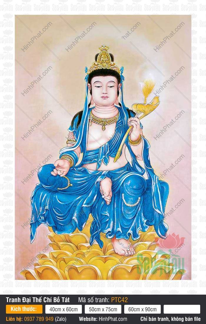 Bồ Tát Đại Thế Chí PTC42 Bồ Tát Đại Thế Chí PTC42 ngồi trên đài sen xanh tay cầm nhành hoa sen vàng đẹp