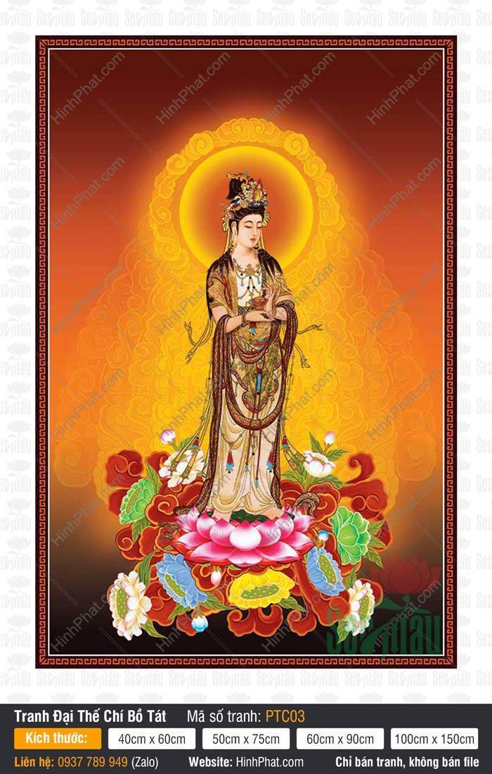 Đại Thế Chí Bồ Tát Đẹp PTC03 Hình Đại Thế Chí Bồ Tát Đẹp PTC03 đứng trên tòa sen tay nâng đóa hoa sen vàng