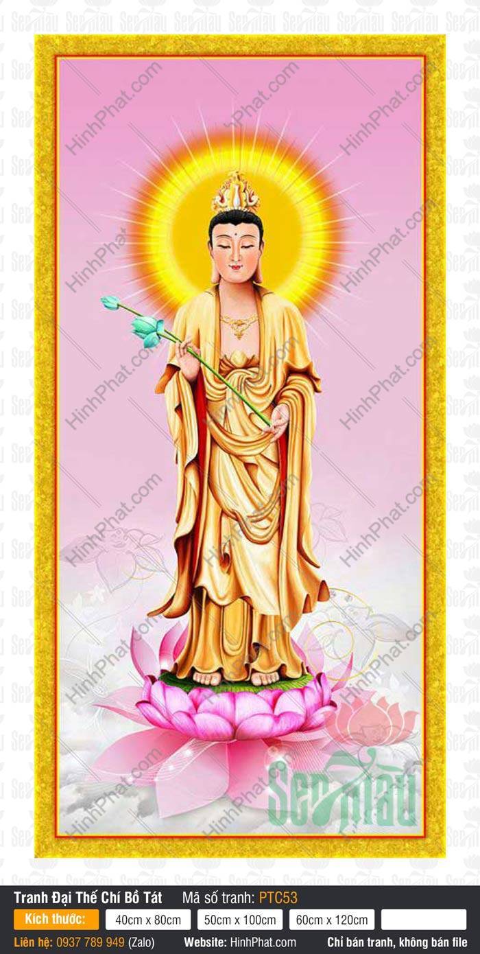 Đại Thế Chí Bồ Tát Đẹp PTC53 Đại Thế Chí Bồ Tát Đẹp PTC53 đứng trên tòa sen hồng cầm nhành hoa sen xanh thanh tịnh