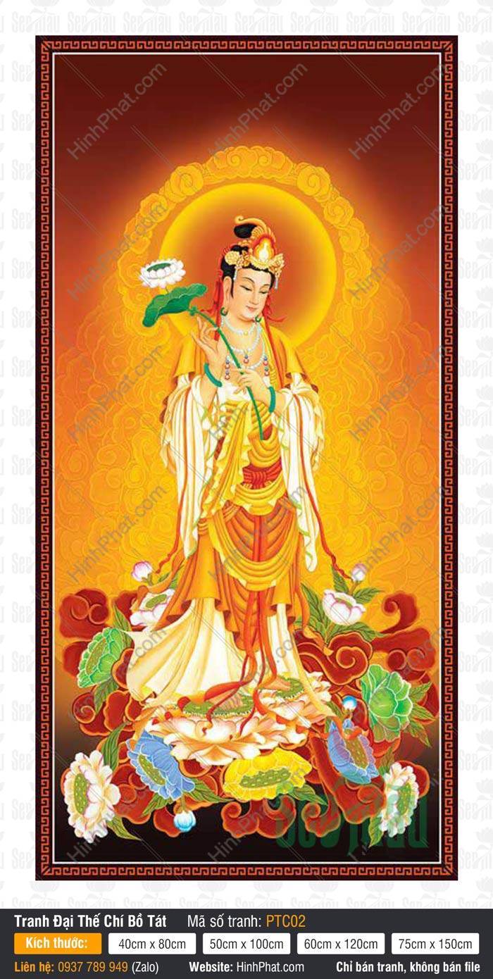 Đại Thế Chí Bồ Tát PTC02 Đại Thế Chí Bồ Tát PTC02 đứng trên tòa sen tay cầm nhành sen trắng thanh tịnh