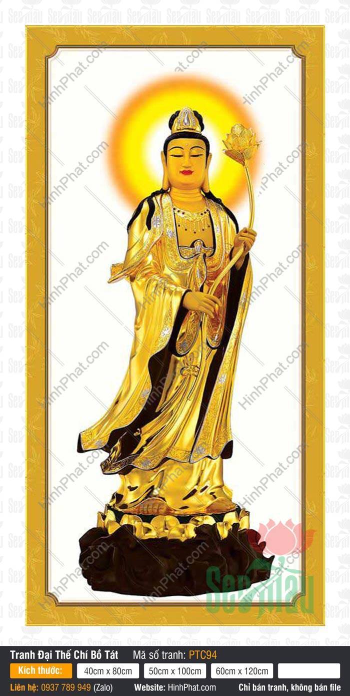 Hình Đại Thế Chí Bồ Tát PTC94 Hình Đại Thế Chí Bồ Tát PTC94 đứng trên đài sen vàng tay cầm nhành hoa sen rực rỡ
