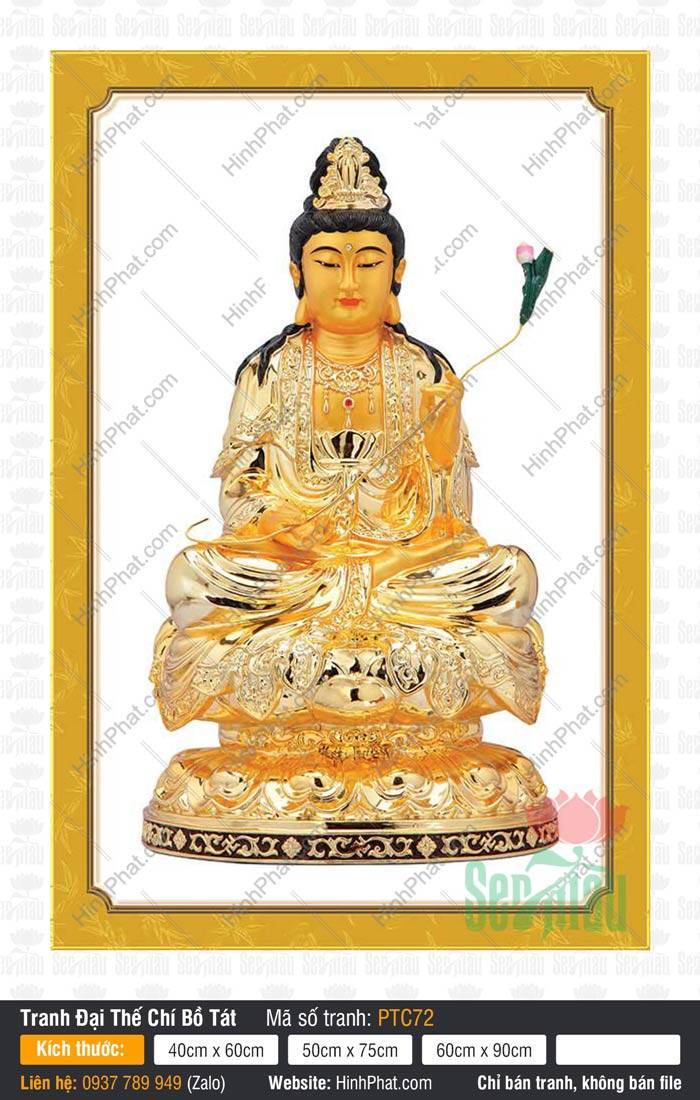 Tranh Đại Thế Chí Bồ Tát PTC72 Tranh Đại Thế Chí Bồ Tát PTC72 ngồi kiết già trên đài sen vàng toàn thân rực rỡ