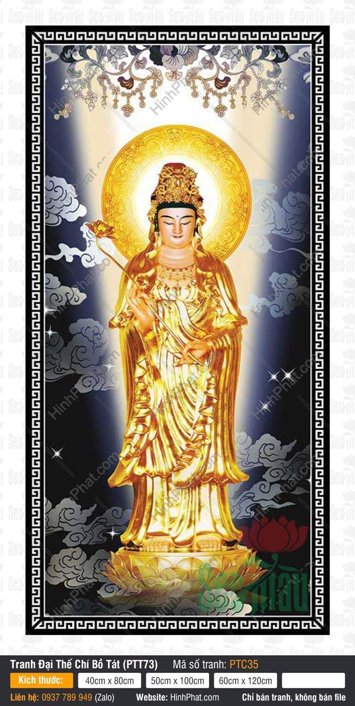 Đại Thế Chí PTC35 Đại Thế Chí PTC35, Tranh Đại Thế Chí Bồ Tát đứng toàn thân vàng kim cầm hoa sen