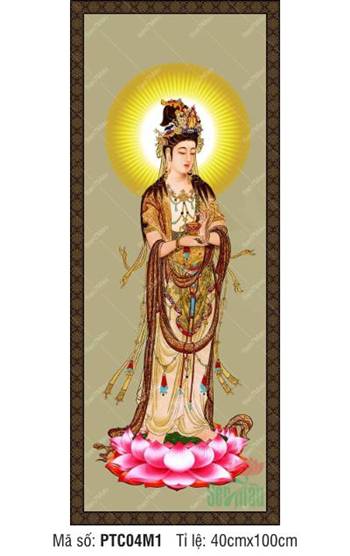 Tranh Đại Thế Chí Bồ Tát PTC04M1, Ngài cầm bảo bình đứng tòa sen