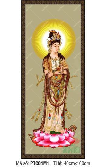 Tranh Đại Thế Chí Bồ Tát PTC04M1, Ngài cầm bảo bình đứng tòa sen