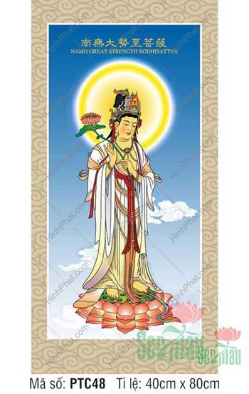 Tranh Đại Thế Chí Bồ Tát PTC48, tôn tượng đứng cầm nhành hoa sen Tranh Đại Thế Chí Bồ Tát PTC48, tôn tượng đứng cầm nhành hoa sen