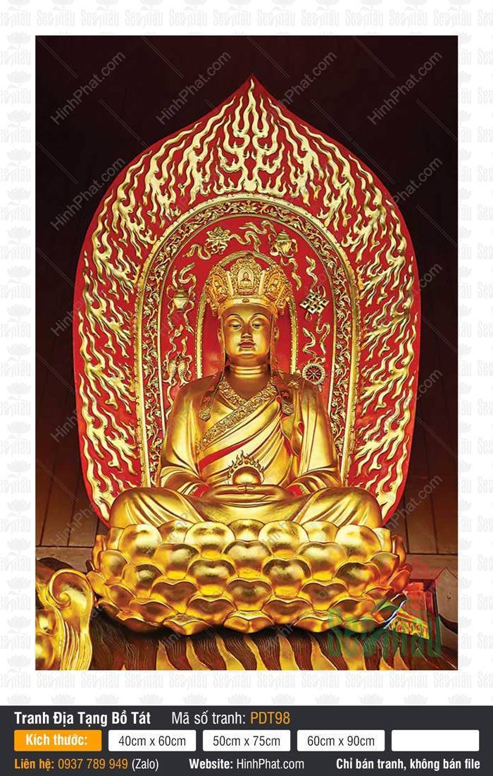 Ảnh Địa Tạng Vương Bồ Tát Đẹp PDT98 Ảnh Địa Tạng Vương Bồ Tát Đẹp PDT98 tôn tượng vàng ngồi tòa sen giữa hào quang đỏ rực