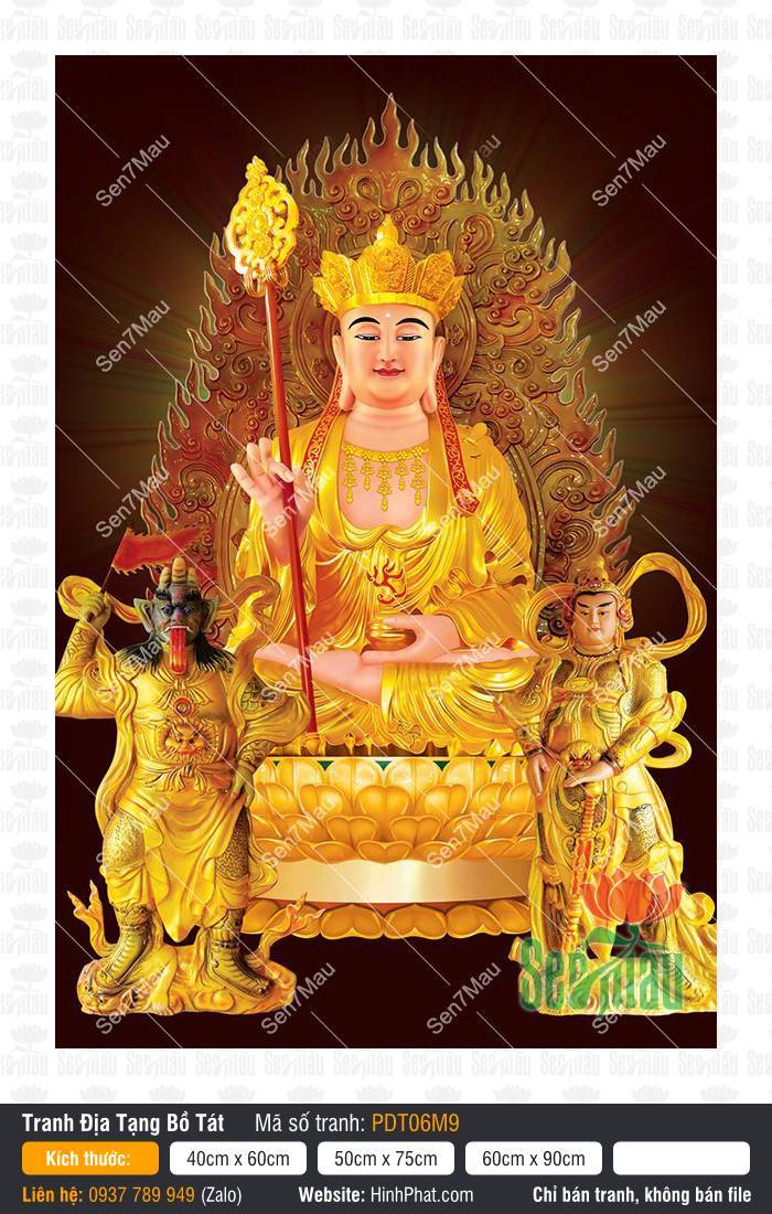 Hình Ảnh Ngài Địa Tạng Vương Bồ Tát PDT06M9 Hình Ảnh Ngài Địa Tạng Vương Bồ Tát PDT06M9 sắc vàng kim rực rỡ trên nền đen