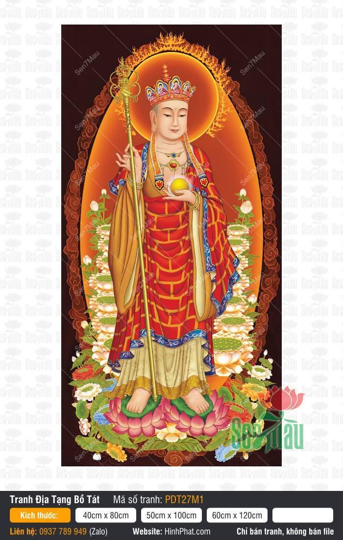 Hình Ảnh Ngài Địa Tạng Vương Bồ Tát PDT27M1 Hình Ảnh Ngài Địa Tạng Vương Bồ Tát PDT27M1 mặc y đỏ lót áo lục