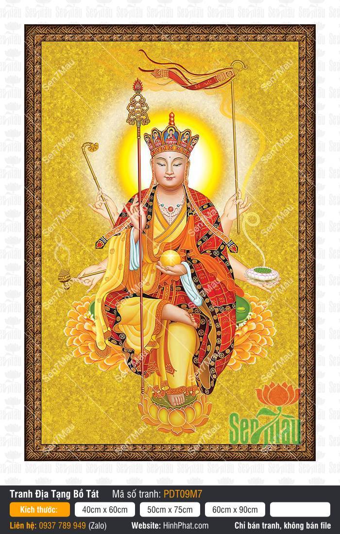 Hình Địa Tạng Vương Bồ Tát Chất Lượng Cao PDT09M7 Hình Địa Tạng Vương Bồ Tát Chất Lượng Cao PDT09M7 hiện thân sáu tay ngồi trên tòa sen vàng