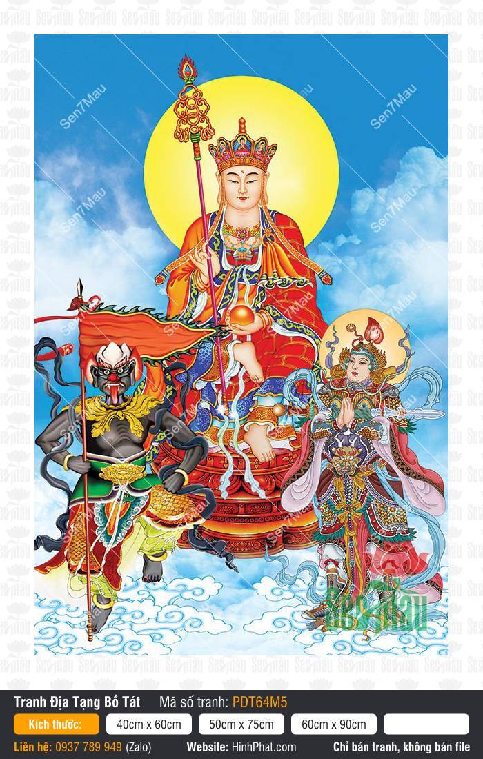 Hình Địa Tạng Vương Bồ Tát đẹp nhất PDT64M5 Hình Địa Tạng Vương Bồ Tát đẹp nhất PDT64M5 với hộ pháp cầm cờ phướn uy nghi trấn giữ