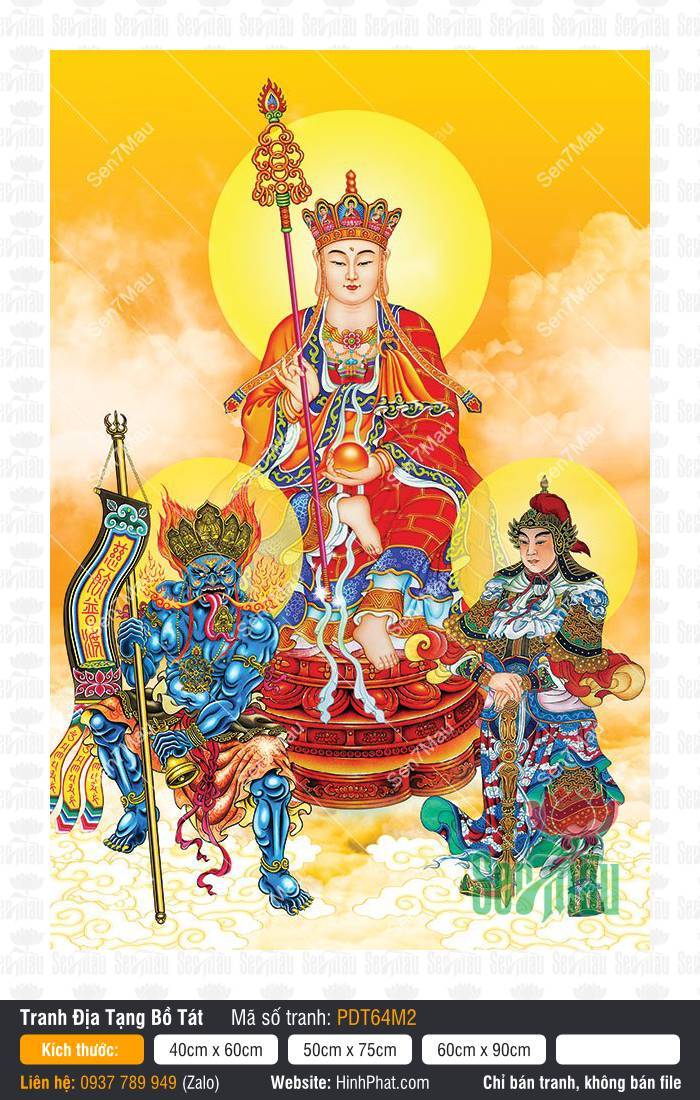 Hình Địa Tạng Vương Bồ Tát kích thước lớn PDT64M2 Hình Địa Tạng Vương Bồ Tát kích thước lớn PDT64M2 tọa tòa sen đỏ rực rỡ