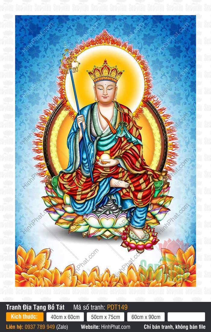 Tôn Ảnh Địa Tạng Vương Bồ Tát PDT149 Tôn Ảnh Địa Tạng Vương Bồ Tát PDT149 đội mũ Thất Phật cầm tích trượng vàng uy nghiêm