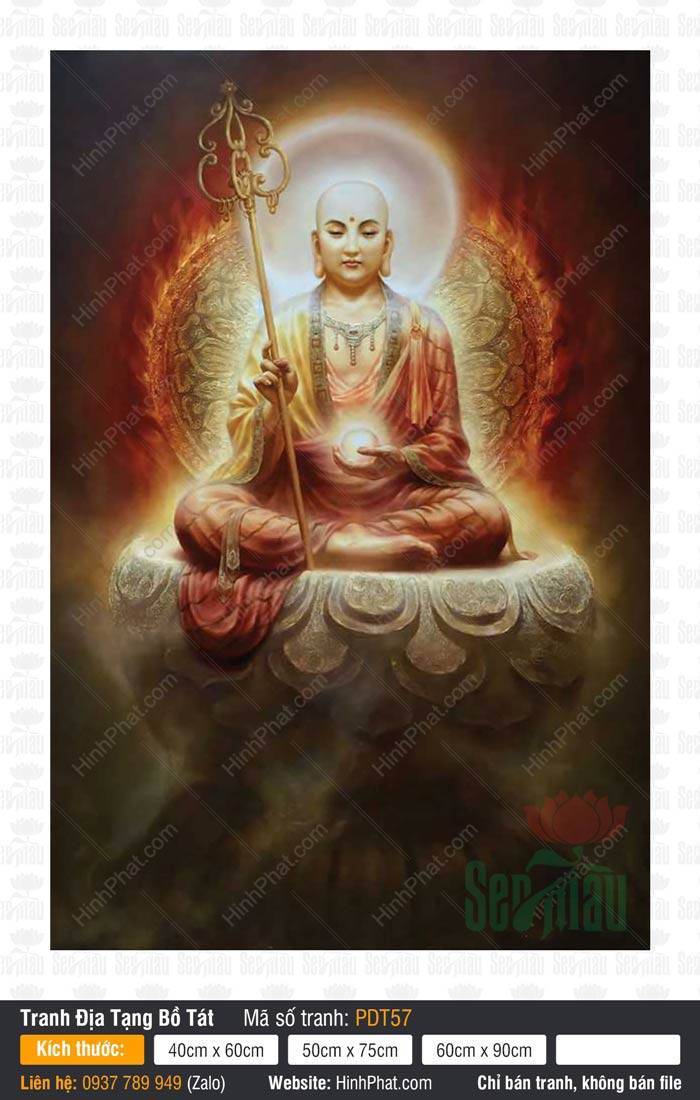 Địa Tạng Vương Bồ Tát PDT57 Địa Tạng Vương Bồ Tát PDT57 tọa đài sen đá cầm tích trượng vàng và minh châu tỏa sáng