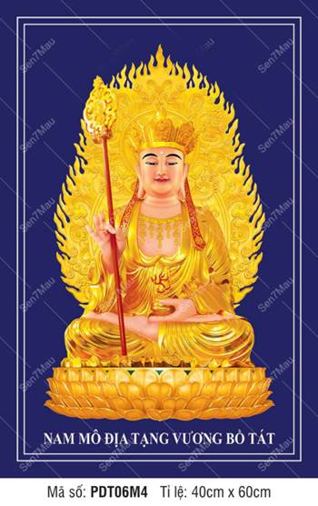 Hình Địa Tạng Bồ Tát Đẹp PDT06M4, tôn tượng vàng rực rỡ