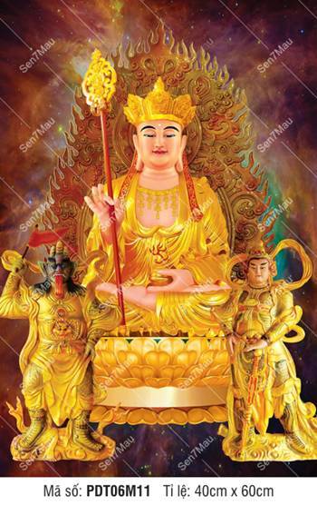 Hình Địa Tạng Bồ Tát PDT06M11, Ngài ngự đài sen giữa hào quang