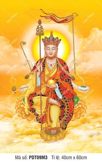 Hình Địa Tạng Vương Bồ Tát đẹp PDT09M3, Ngài Tọa Sen Vàng Uy Nghi
