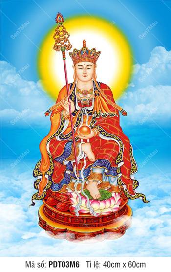 Tranh Địa Tạng Bồ Tát kích thước lớn PDT03M6, Ngài ngồi tự tại