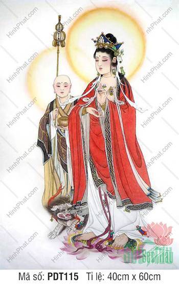 Tranh Địa Tạng Bồ Tát kích thước lớn PDT115, Ngài đứng trên tòa sen