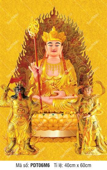 Tranh Địa Tạng Vương Bồ Tát Chất Lượng Cao PDT06M6, sắc vàng kim