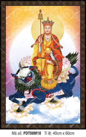 Tranh Địa Tạng Vương Bồ Tát Chất Lượng Cao PDT08M10, cưỡi linh thú