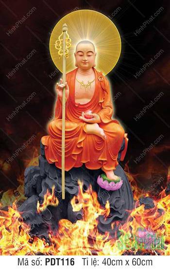 Tranh Địa Tạng Vương Bồ Tát PDT116, ngự trên ngai đá giữa biển lửa