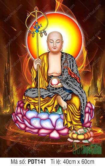 Tranh Địa Tạng Vương Bồ Tát đẹp PDT141, tôn tượng Ngài an nhiên