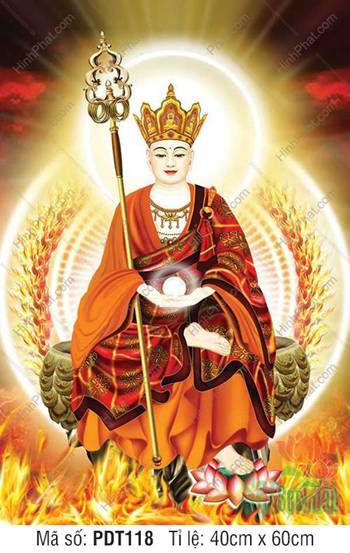 Tranh Địa Tạng Vương Bồ Tát đẹp nhất PDT118, tôn tượng giữa lửa hồng