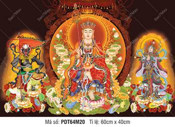 Tranh Địa Tạng Vương Bồ Tát kích thước lớn PDT64M20, Ngài ngự sen đỏ